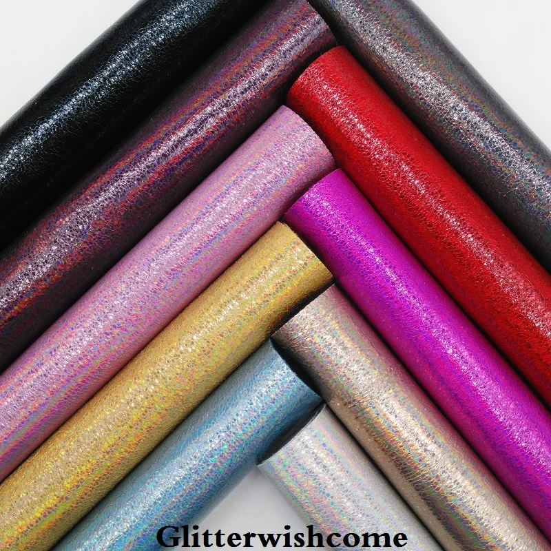 

Glitterwishcome 21X29CM A4 Size Vinyl For Bows Iridescent Fabric, Crack Faux Leather fabric Vinyl for Bows, GM019A
