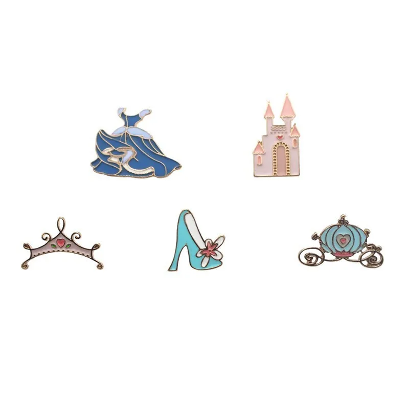 10PCS/Lot Fairy Cinderella Skirt Crown Crystal Shoes Castle Drops Brooch Badge Decoration Women