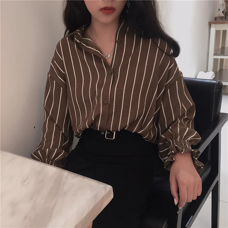 Women's Swanky Loose Fit Striped Formal Shirt Model Display 2