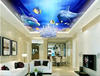 

3d room wallpaper custom mural non-woven wall sticker 3 d sea world dolphins smile ceiling mural photo wallpaper for walls 3d