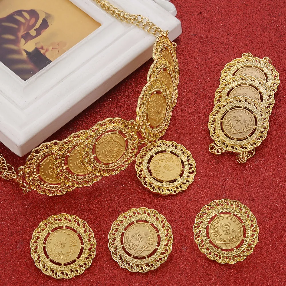 Gold Color Turkey Coin Jewelry Sets Luxury Choker Sets Turkey Coins