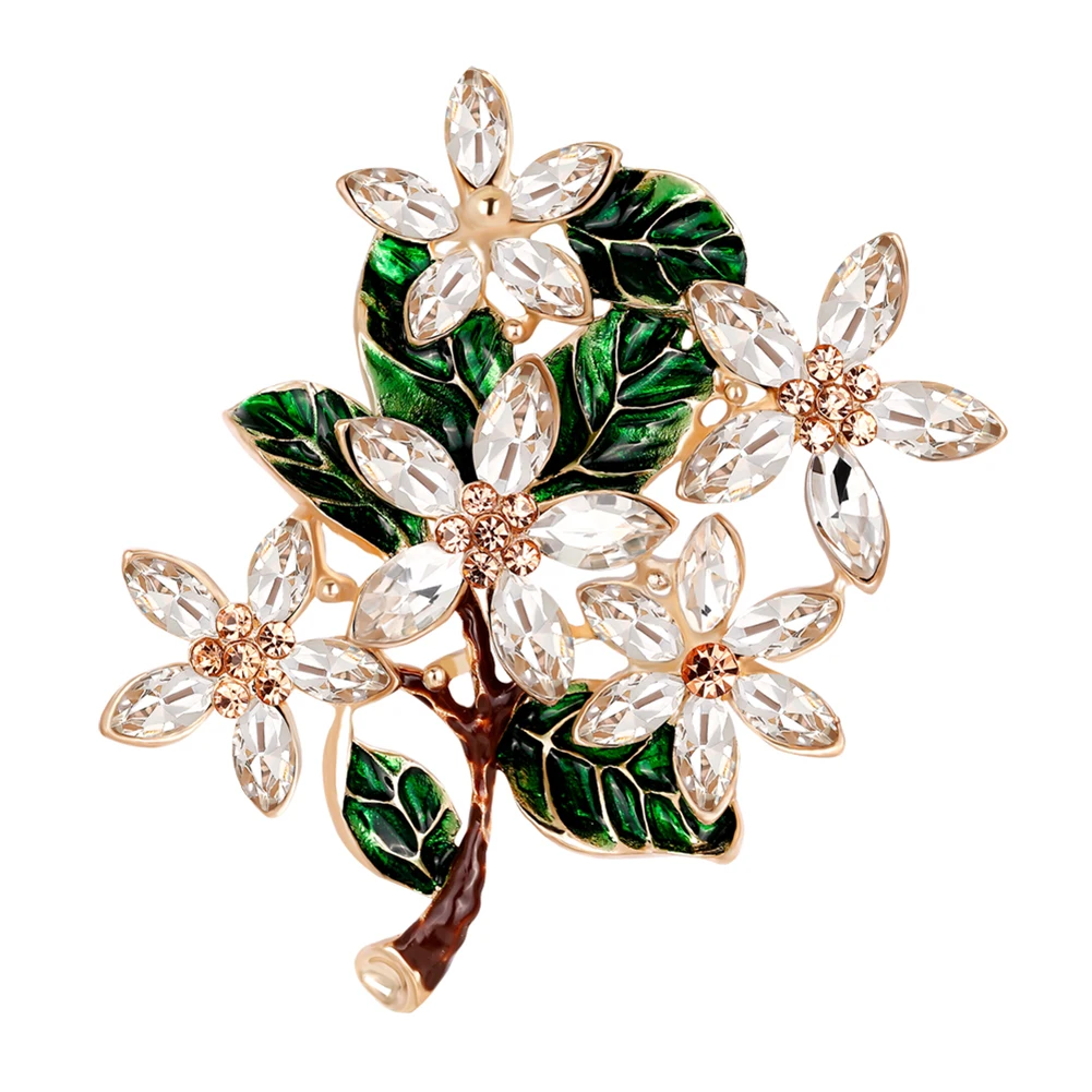 

Classic Multicolor Flower Tree Esmalte Enamel Brooches Rhinestone Broches Pin Hijab Scarf Pins Coat Sweater Clips Party Spille