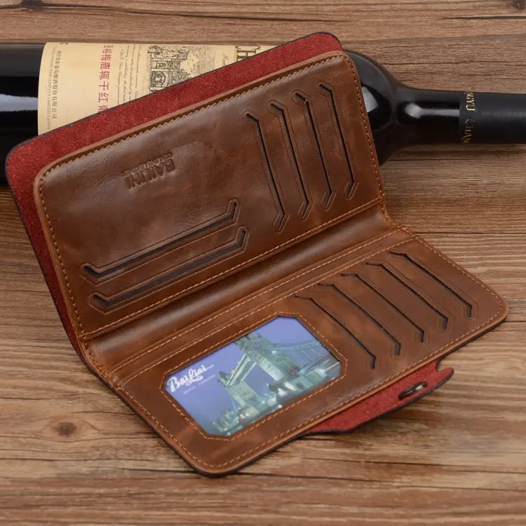 Мужской кожаный Длинный кошелек с карманами для удостоверения личности, клатч, двойной кошелек, цена
