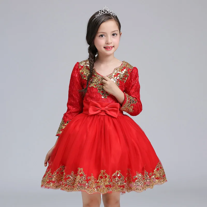 

New Winter Lace Sequins High Grade Christmas Costume Girls Dress Kids Baby Gown Birthday Party Wedding Dresses Children Clothing