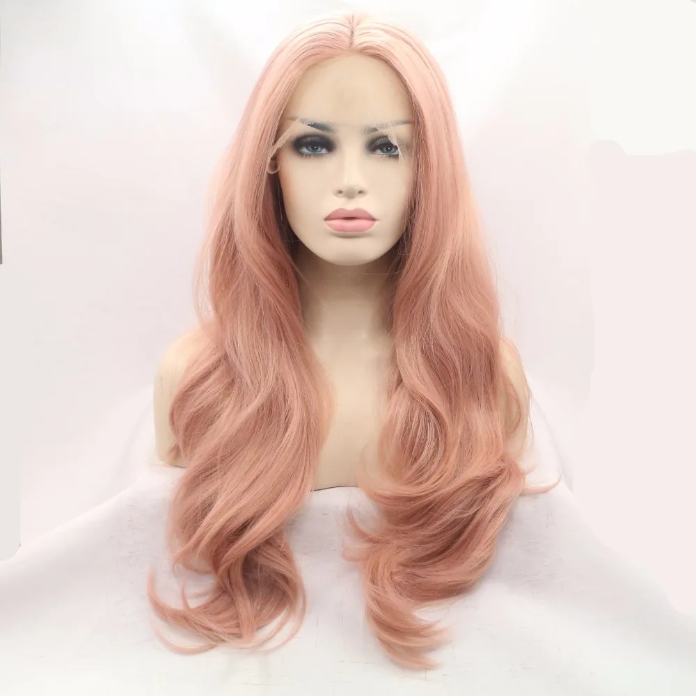  Fantasy Beauty Classic Pink Lace Front Wigs for Party Fashion Cute Baby Pink Long Wavy Hair Synthet