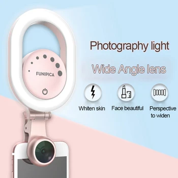 

2 in 1 Smartphone Ring Selfie Light Wide Angle Macro Phone Camera Photography light 15X macro lens 4K wide angle HD Small shoot
