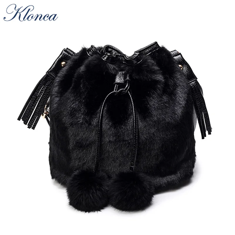 

Klonca freeshipping chic female handbag new designer soft bucket bag high quality PU leather solid crossbody bag 2019 HOT sale