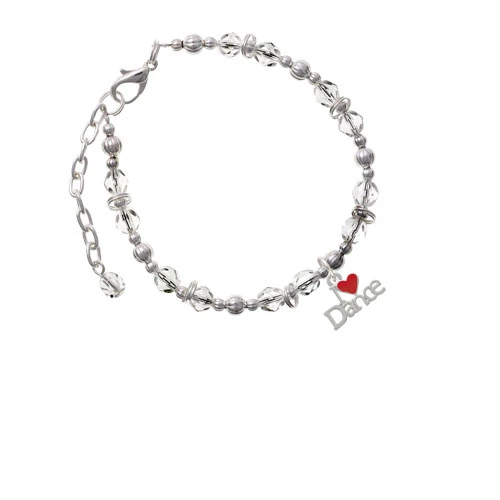 I love Dance with Red Heart Clear Beaded Bracelet