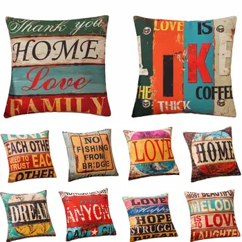 

RUBYLOVE 18" Vintage Style Letter Cotton Linen Square Pillow Cover Home Decorative Sofa Cushion Cover Throw Pillowcases