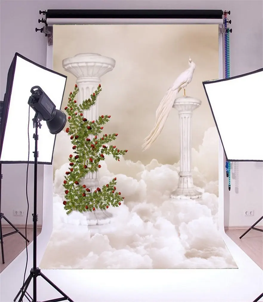 Фон для фотосъемки сказочные римские колонны цветы зеленая лоза белые Феникс