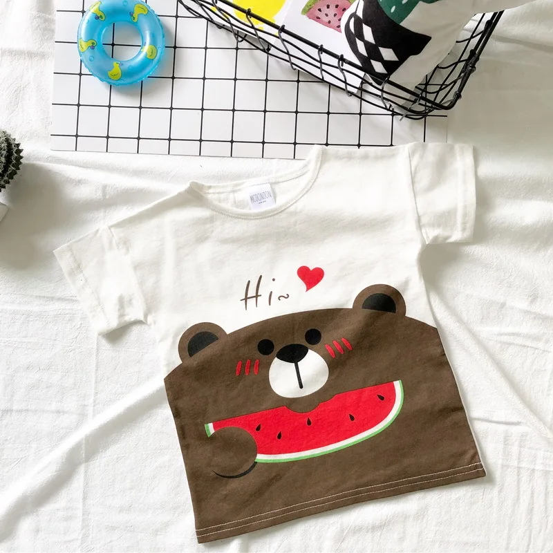 2018 Summer Girls Boys Bear Tee Shirt Short Sleeve Cotton Kids  T-shirts Baby Tops 