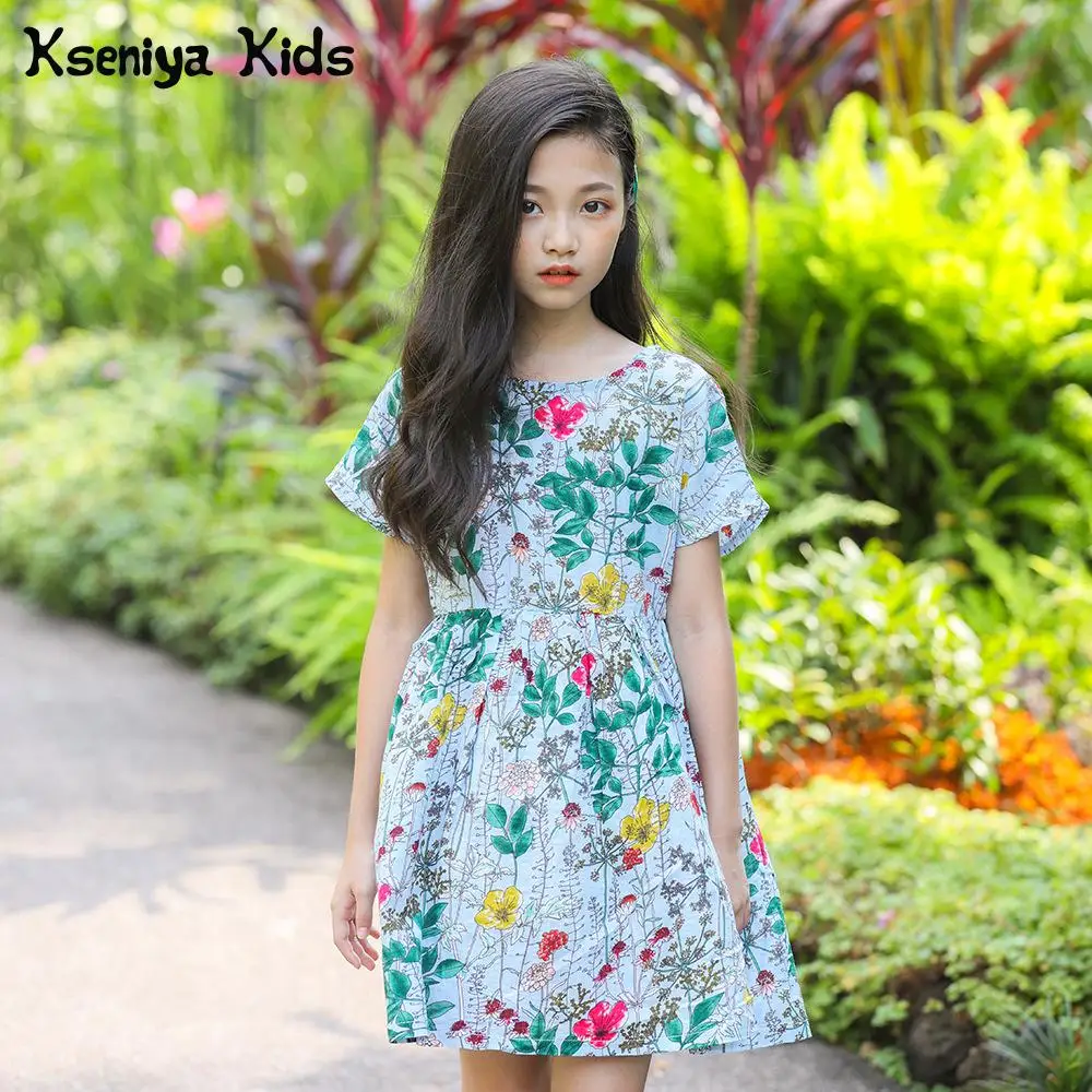 

Kseniya Kids Girls Summer Dress Floral Flower O-neck Short Sleeve A-line Knee-length Kids Dresses For Girls Bohemian Style