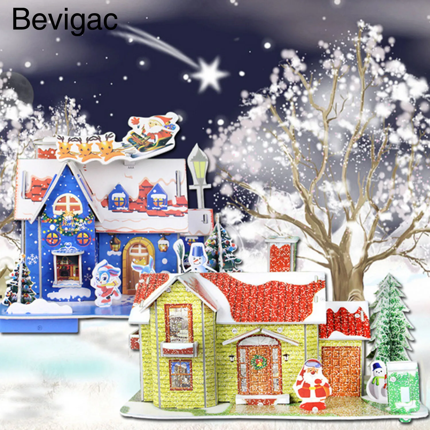 

Bevigac Christmas DIY 3D Puzzle House Model Toy Santa Claus Ornaments Crafts Decoration For Shop Home Table Counter Window