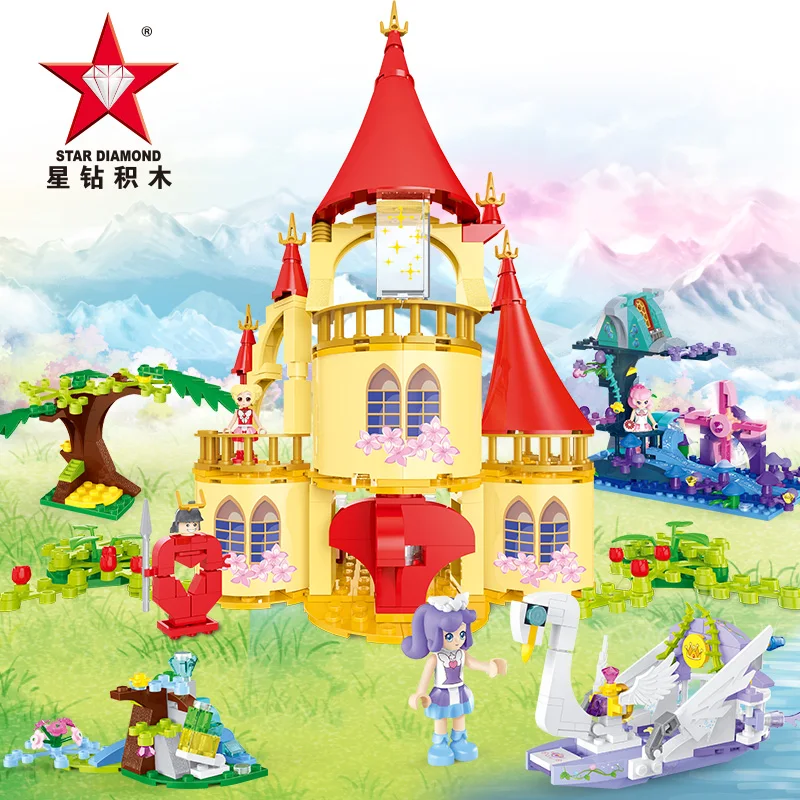 Конструктор сказочный замок для девочек сборка кирпичи лебедь Dreamland розы техника