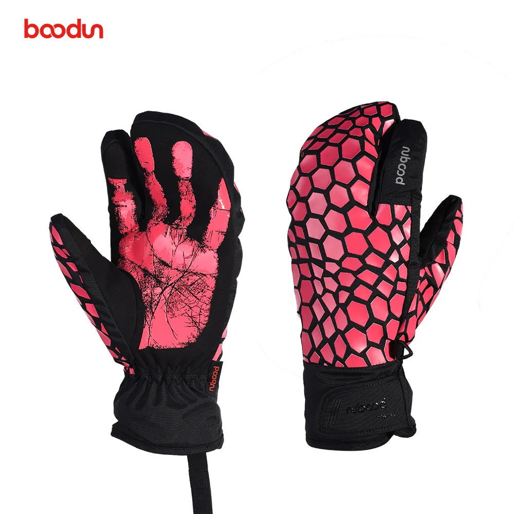Мужские и женские лыжные перчатки Boodun, водонепроницаемые ветрозащитные зимние перчатки для сноуборда, катания на лыжах, теплые уличные зимние варежки для мальчиков и девочек - Цвет: red