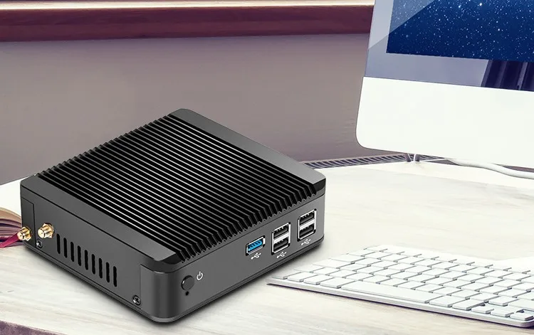 Без вентилятора мини-ПК J1900 Quad Core 1 LAN Оконные рамы 7/8/8.1/10 HTPC HD Графика 150 м Wi-Fi ТВ коробка vga 4 RJ-45 офисный компьютер