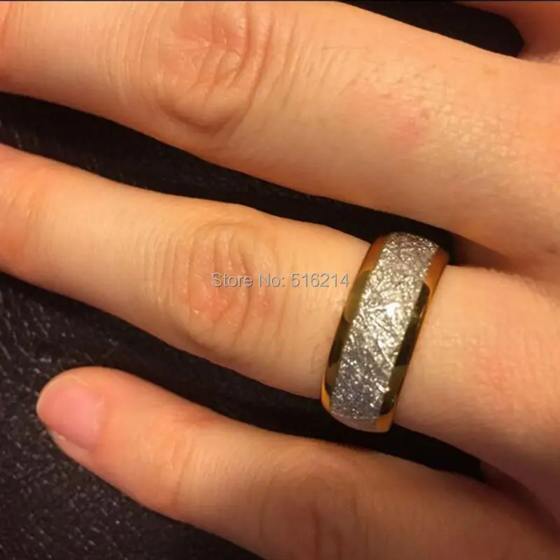His& Her кольца с метеоритом, розовое золото, натуральный серебристый цвет, вольфрам, карбид, обручальное кольцо, 8 мм, ширина куполообразной отделки, размер 8-14