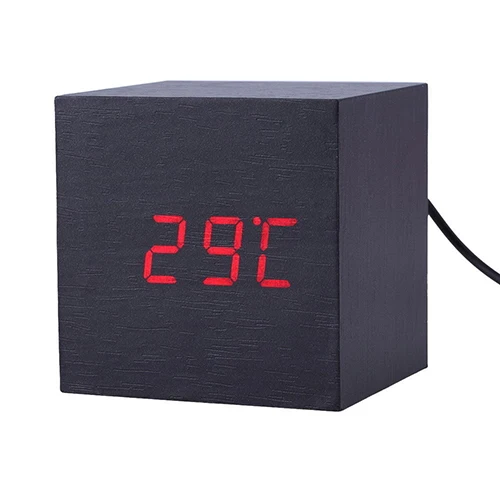 Современный деревянный куб цифровой светодиодный Термометр Таймер календарь стол будильник