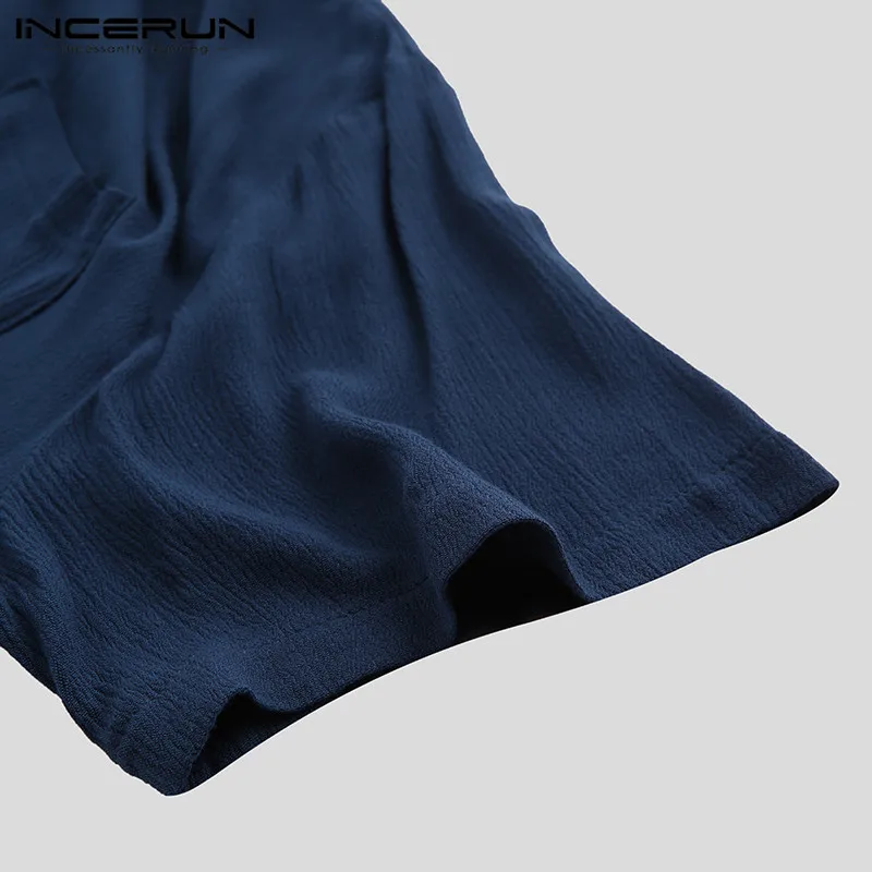 INCERUN/Летняя модная мужская футболка с короткими рукавами, с карманами, однотонная, с круглым вырезом, Пляжная, дышащая, Camisetas, футболки для мужчин Harajuku S-5XL