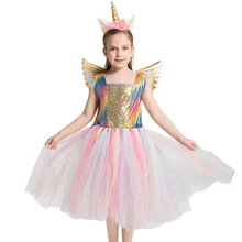 Фантазия Единорог Платье для девочек вечерние элегантное детское платье-Радуга летний костюм для косплея, одежда для детей платье для принцессы на день рождения