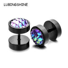 

LUBINGSHINE Hip hop silver Color Stainless Steel Barbell Stud Earrings for Women Men Birthday Party Ear Piercing Body Jewelry