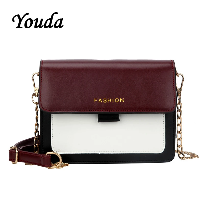 

Youda Contrast PU Leather Fashion Ladies Shoulder Bag Chain Strap Retro Woman's Messenger Bags Elegant Ladies Mobile Phone Pouch