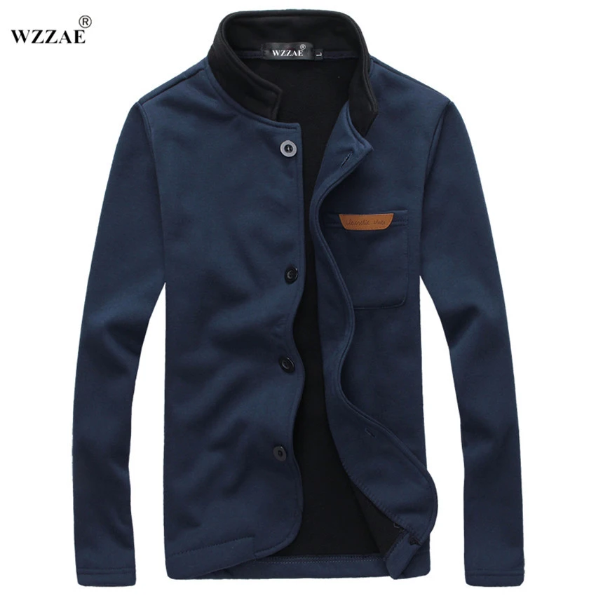 Мужская куртка размера плюс M-5XL, новинка, брендовая модная мужская куртка со стоячим воротником, осенняя и зимняя повседневная мужская флисовая куртка - Цвет: Navy blue