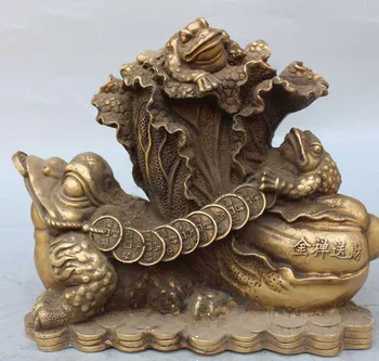 

zhaorui4884318+ +12" Marked Chinese Feng Shui Bronze Brass Wealth Money Jin Chan Cabbage Statue