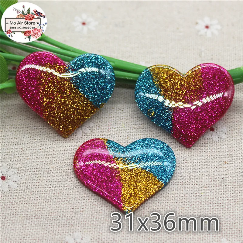

10pcs Heart colorful shiny Resin Flackback Cabochon Art Supply Decoration Charm Craft DIY craft