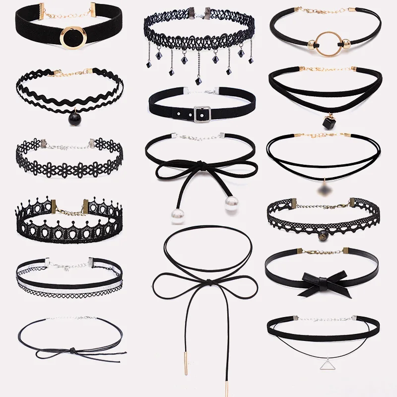 

2019 New 1PCS Fashion Girls Black Multi Layer Lace Chains Necklace Children Exquisit Gothic Stretch Choker Jewelry Kids Necklace