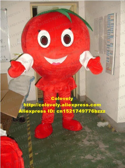 Fresh Red Cherry Tomato La Cereza Mascot Costume Adult Size With Long Black Eyelash Green Leaves Hairs Big Eyes No.7038 | Тематическая