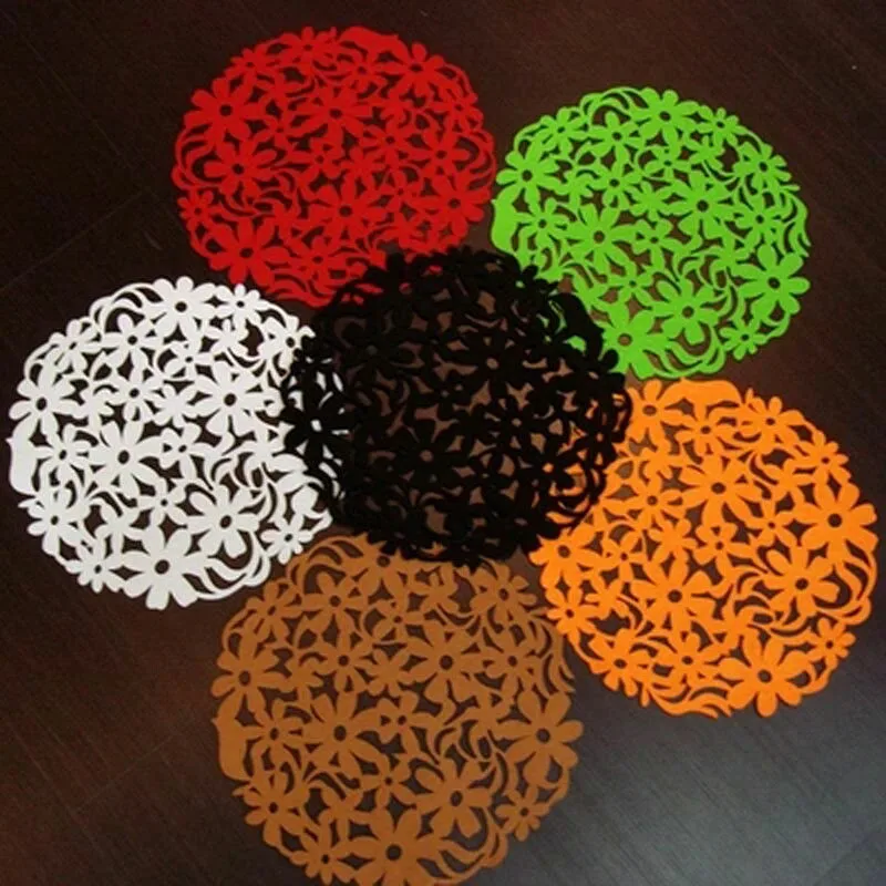 WHISM Round Shape Felt Table Mat Laser Cut Flower ...