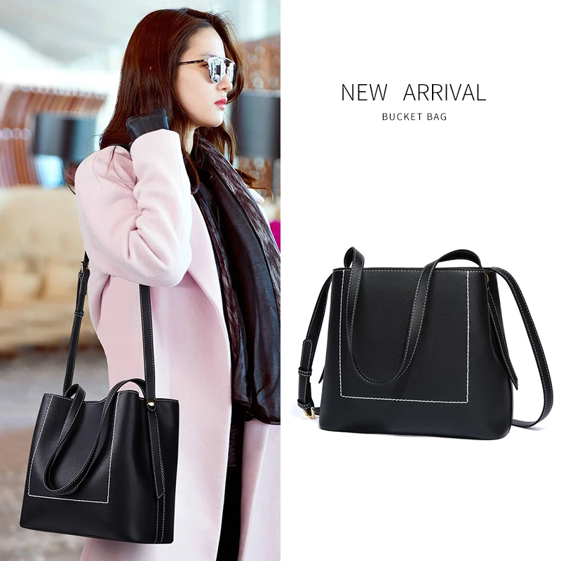 

Viney female bag 2019 new bucket bag leather handbag han edition joker leisure worn one shoulder bag