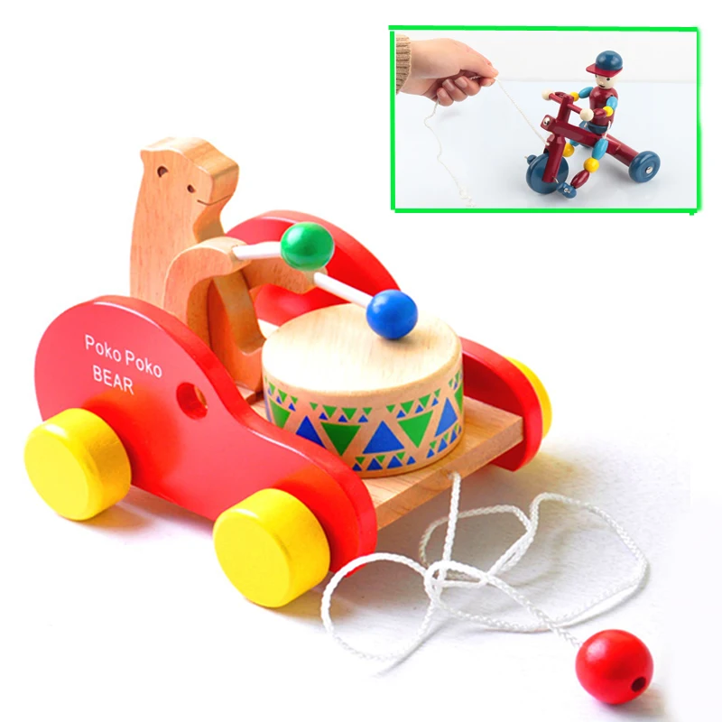 

Toddler car Wooden toys Bear play drum Game Clown riding bike toys Educational Noise make Car Truck Musical Toys For Children