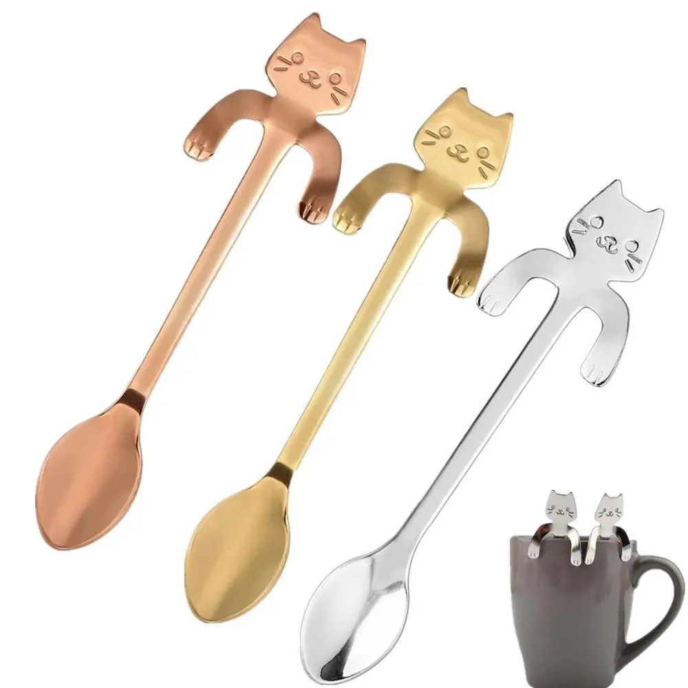 

Cute Cartoon Cat Coffee Spoon Tea Soup Sugar Dessert Spoon Stainless Steel Hanging Cup Spoon Kitchen Gadget