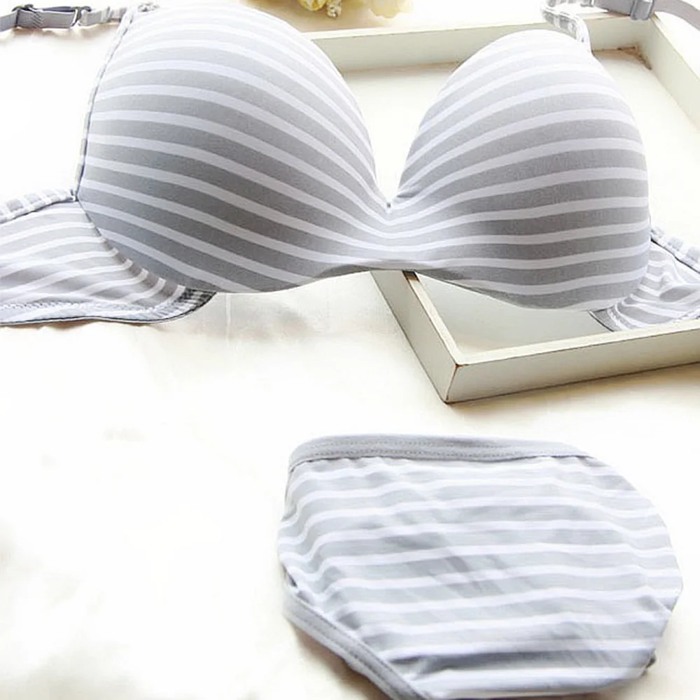 Underwear Women Striped Bra Sets White/Purple Girl