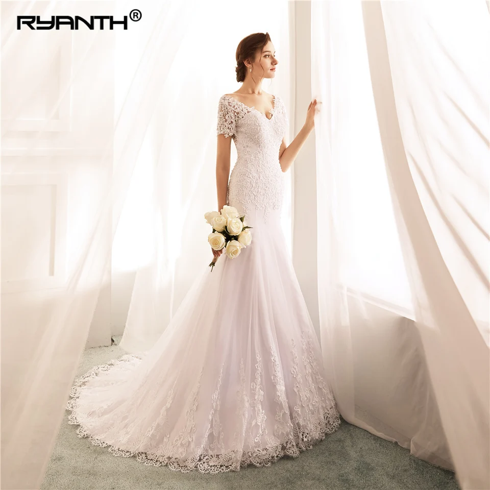 Сексуальное свадебное платье Vestido De Noiva короткие рукава Русалка хит продаж