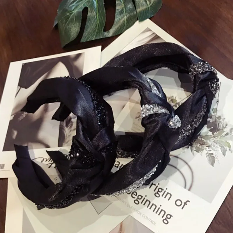 Новая мода супер флэш Фабричный горный хрусталь Hairband завязанная повязка широкий обруч высокое качество ручной работы для женщин аксессуары для волос