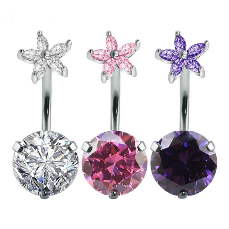 Сексуальный женский цветок пупка Кольцо пирсинг пупка омблиго хирургическая сталь Круглый Циркон пирсинг ювелирные изделия