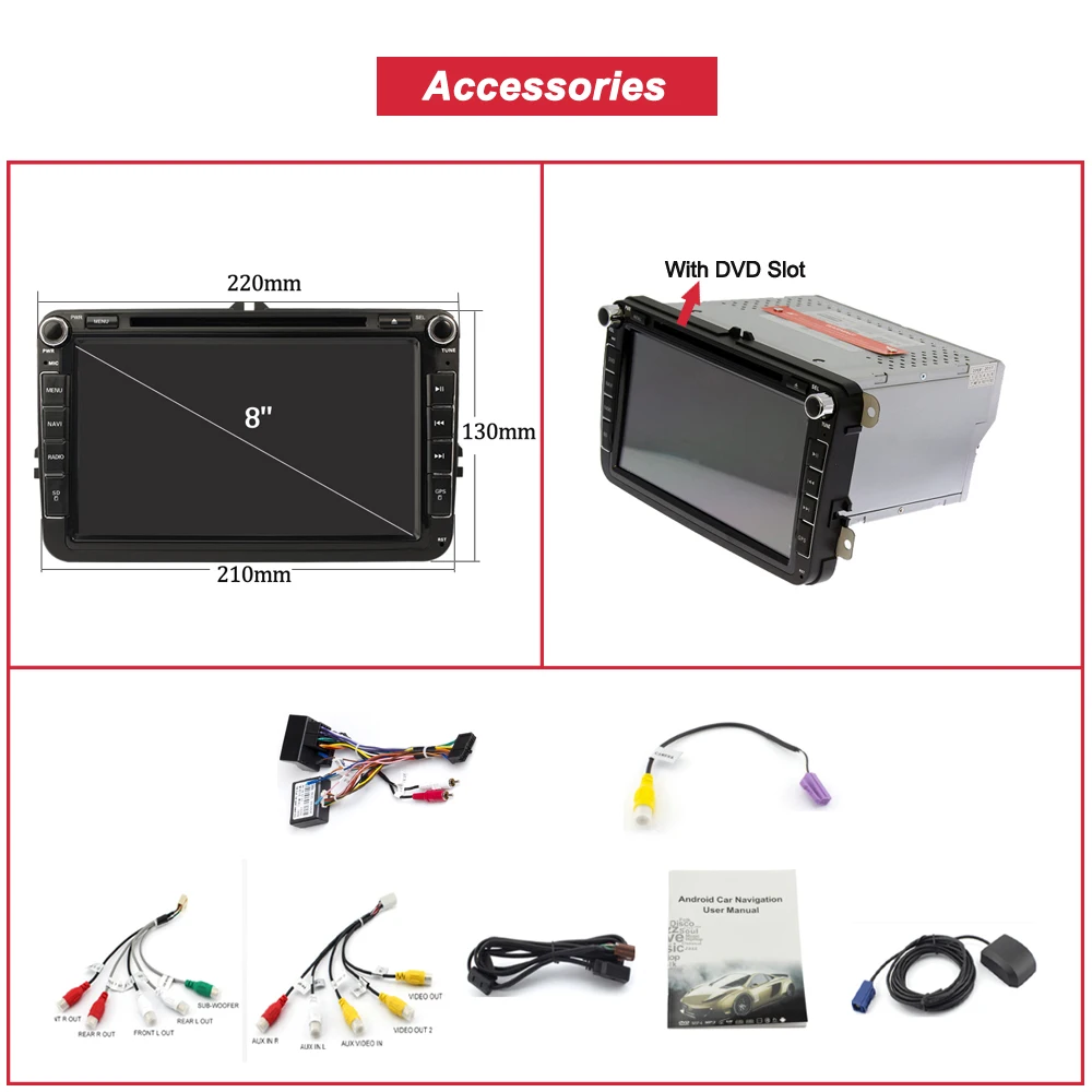 Cheap Android 8.0 2Din Car DVD Player foVolkswagen Caddy Golf  Passat Polo  TigPassat B6 5 cc for Octavia Fabia With DVD card slot 4