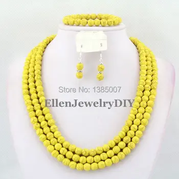 

Yellow African Jewelry Set Nigerian African Wedding Beads Jewelry Set Beads Necklace Set W6617