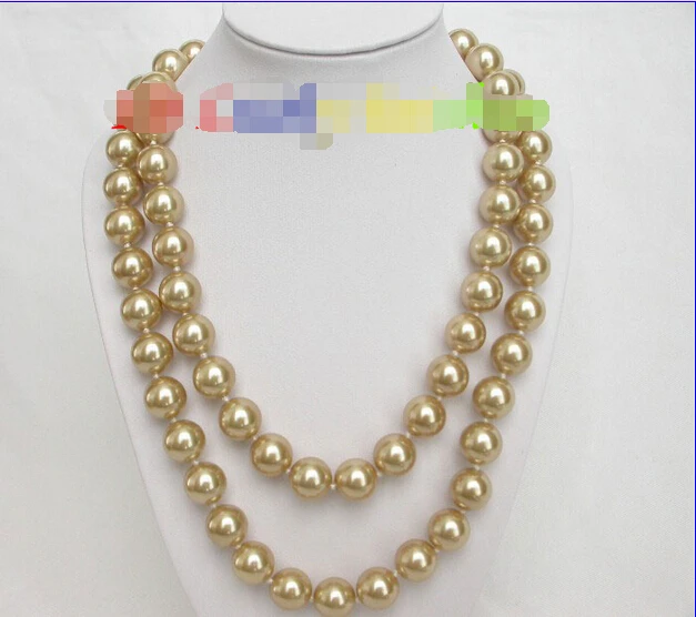 

36" 12mm round champagne south sea shell pearl necklace^^^@^Noble style Natural Fine jewe FREE SHIPPING