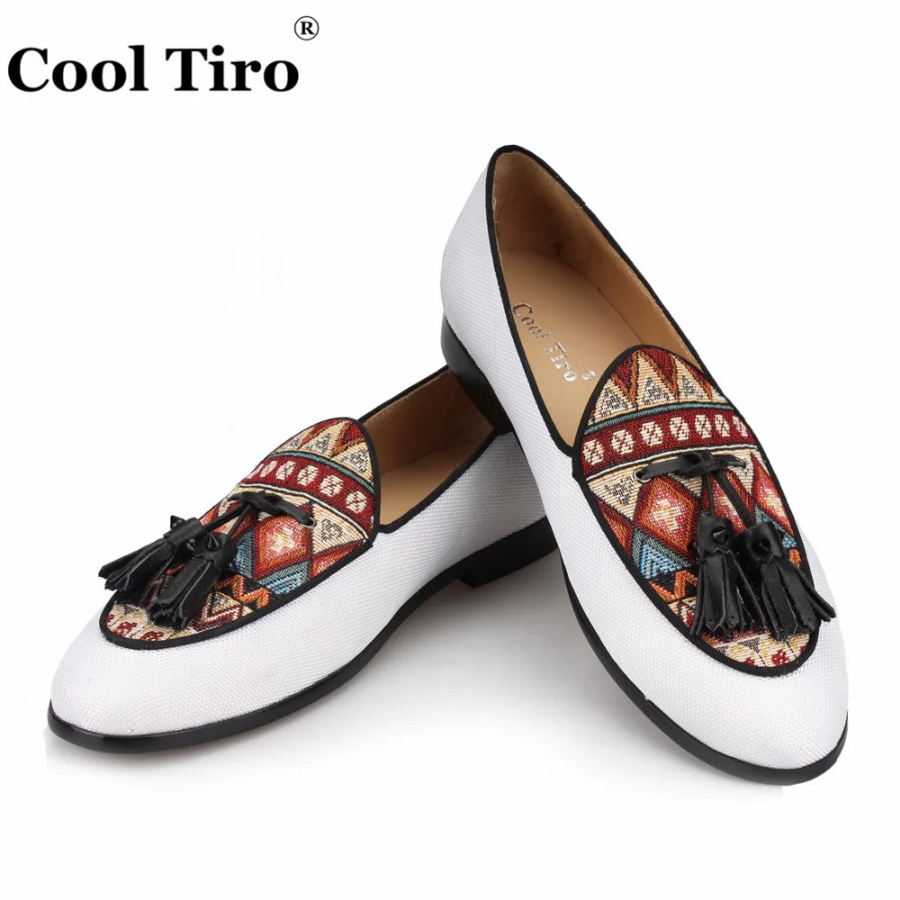 CANVAS LOAFERS WITH LEATHER TASSELS Ethnic style rough cotton (5)