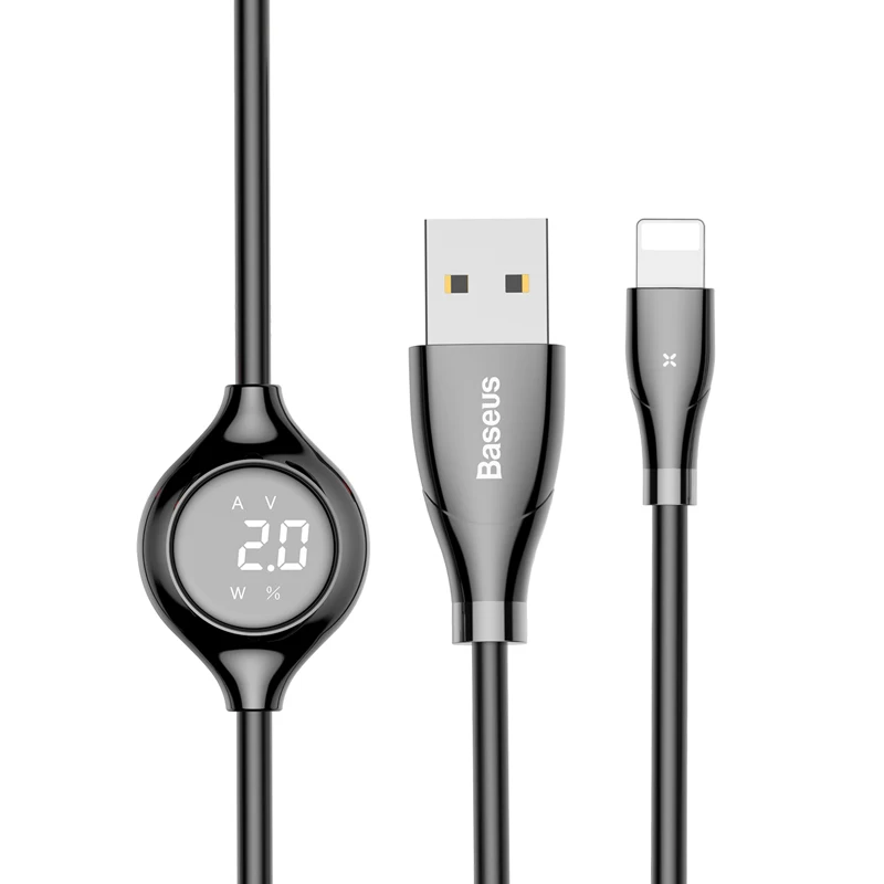 Usb-кабель Baseus с цифровым дисплеем для iPhone Xs Max Xr X 8 7, кабель для быстрой передачи данных, зарядный шнур с магнитным листом для iPhone - Цвет: Black