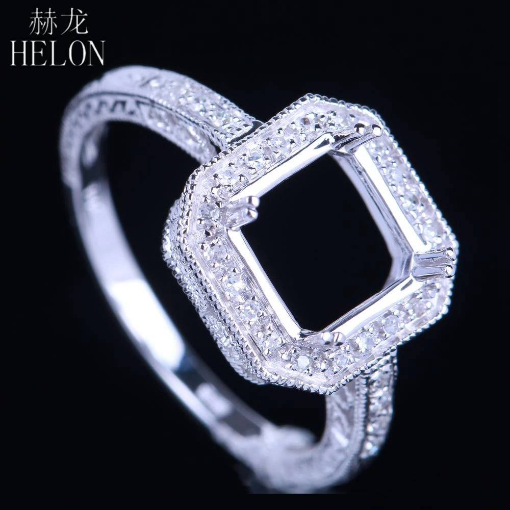 HELON 8x8 мм Подушка Solid 10 к белое золото 0.2ct из натуральной Алмазы обручальные свадебные уникальные украшения полу крепление кольцо