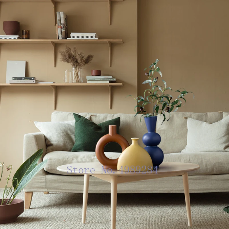 Скандинавская керамика, Геометрическая ваза, современная керамическая ваза для цветов, для дома, гостиной, аксессуары для цветов, креативное украшение
