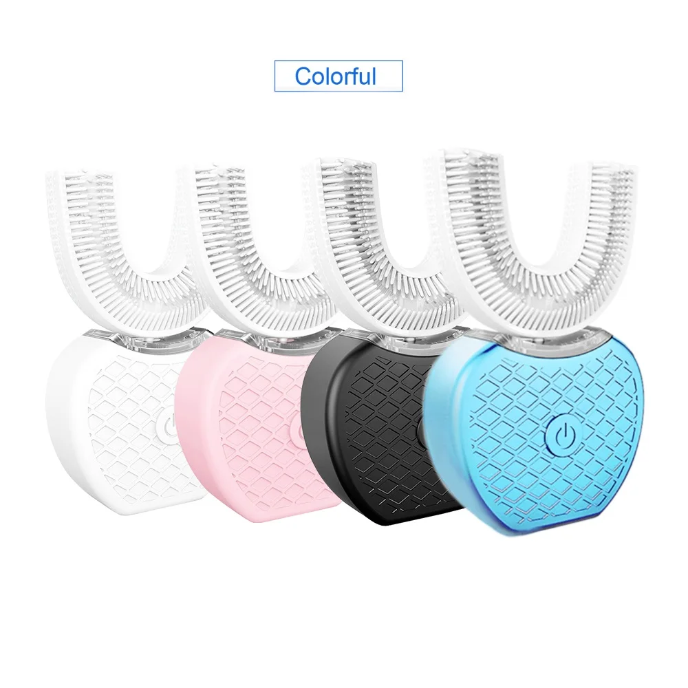 

New 360 Degrees Intelligent Automatic Sonic Electric Toothbrush USB Rechargeable Ultrasonic U Shape 4 Modes Timer Blue Light