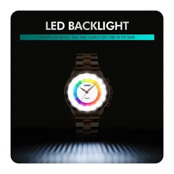 

SKMEI Fashion Simple Men Quartz Wristwatches Colorful Dial Waterproof Quartz Watches LED Light Men Watch Relogio Masculino 2019