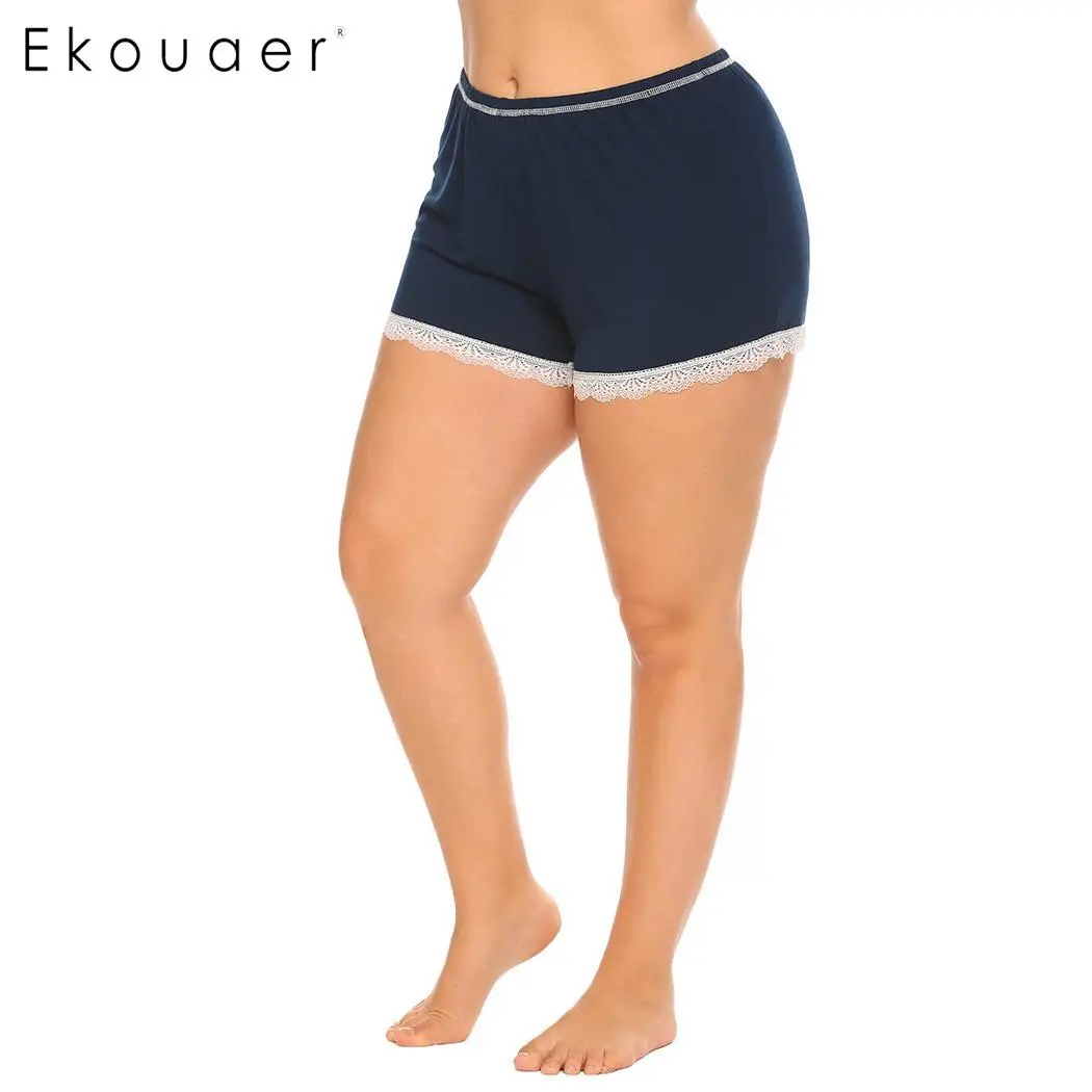 Ekouaer Для женщин для сна, низ брюки для девочек; ночная рубашка; мягкая эластичная кружевная бейка талией плюс женская пижама короткие штаны, одежда для сна, плюс Размеры