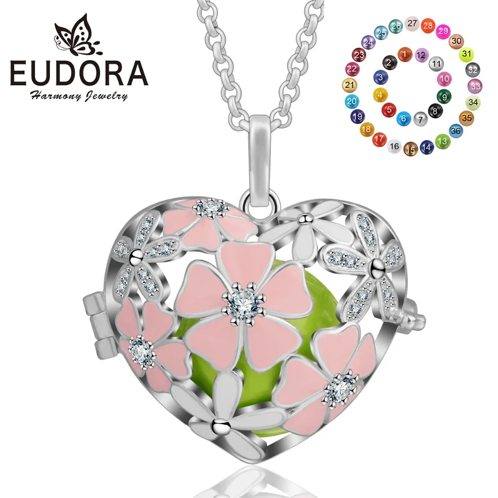 

Eudora 18mm Harmony Ball Pendant Necklace Pink Flower Cage CZ Locket Ball Pendant Baby & Mother Bola Maternity jewelry K217N18